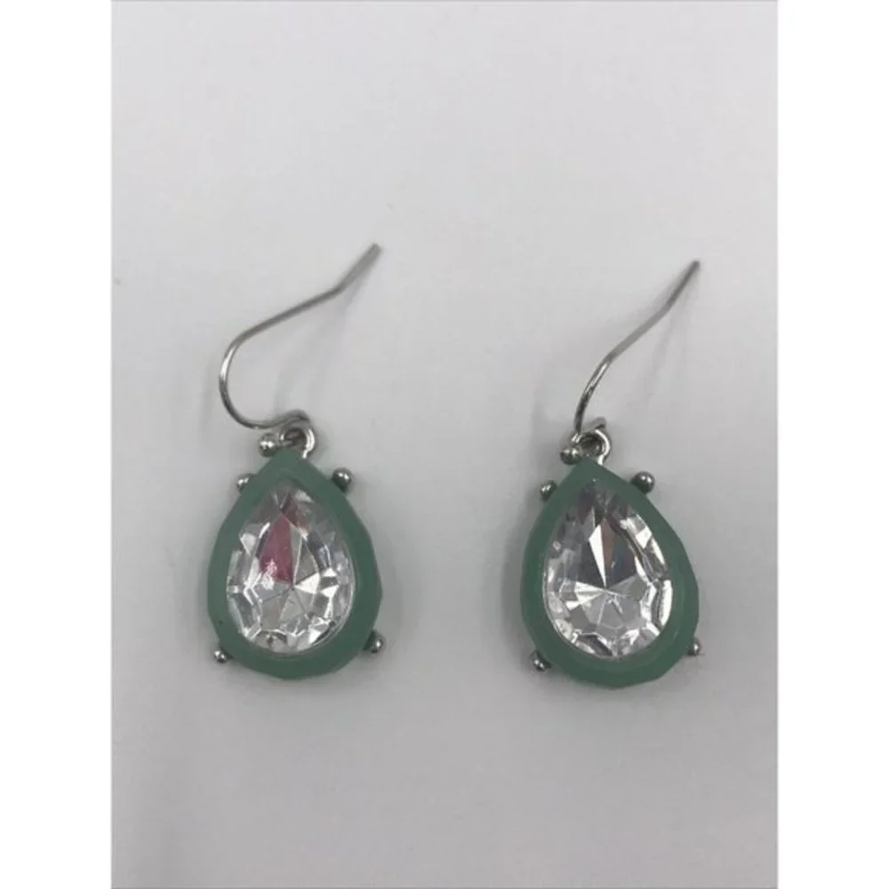 Pear Shape Acrylic stones green‎ frame Dangle Earrings 1